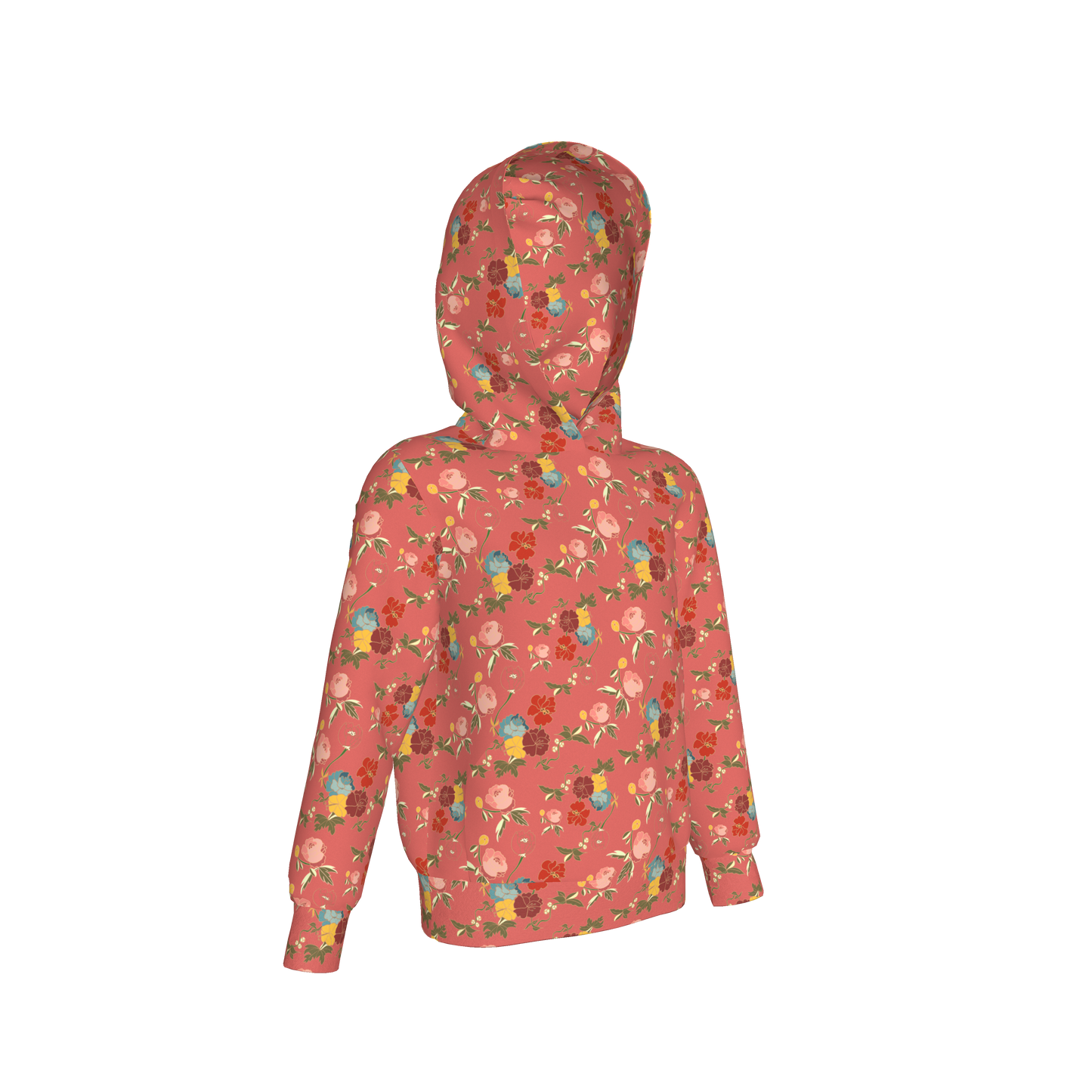Kid's Pullover Hoodie in Belle Flowers Pink in Fleece Back Stretch Organic Terry