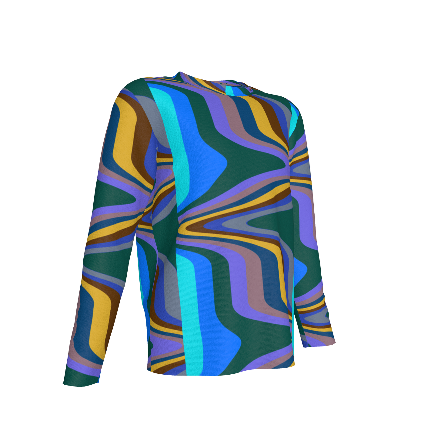 Kid's Long Sleeve T-Shirt in Fun Retro Blue in Cotton Spandex Lightweight Jersey