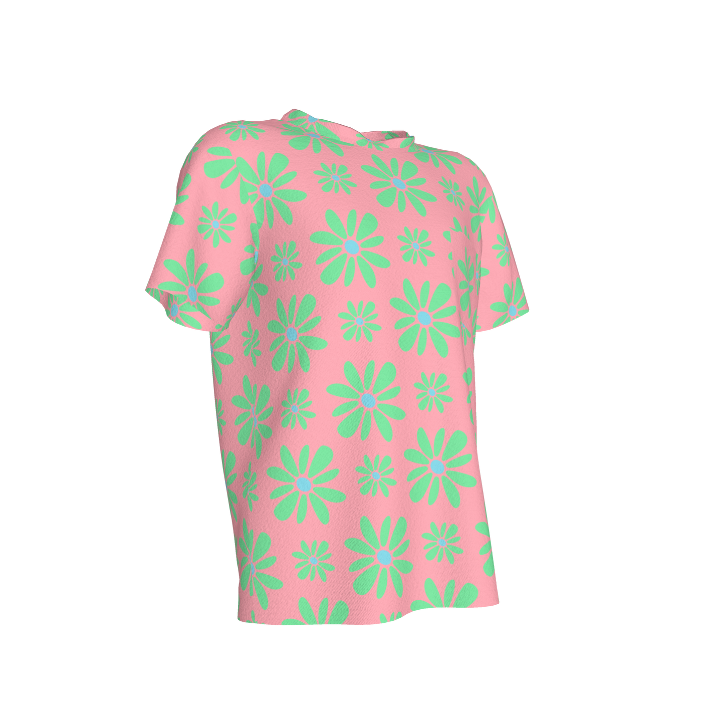 Kid's Pocket T-Shirt in Flower Bloom Pink & Light Green in Cotton Spandex Lightweight Jersey