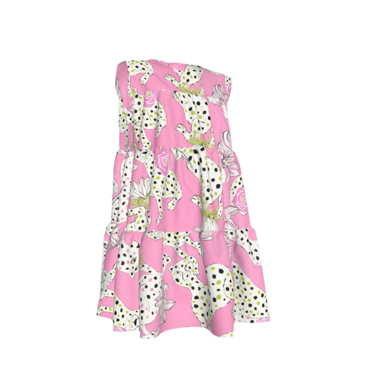 Kid's Ruffle Dress with Lining in Sketching Summer Pink
