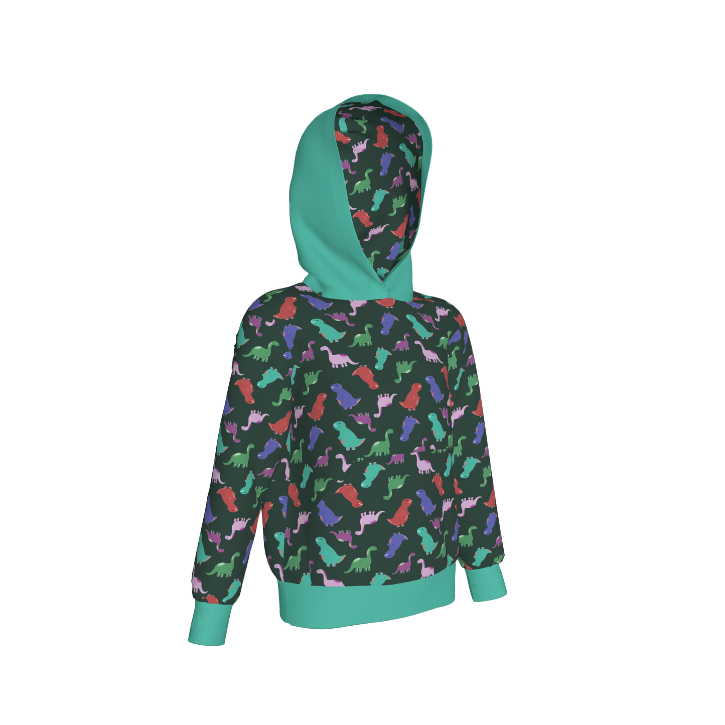 Teal Dino Party Pullover Hoodie