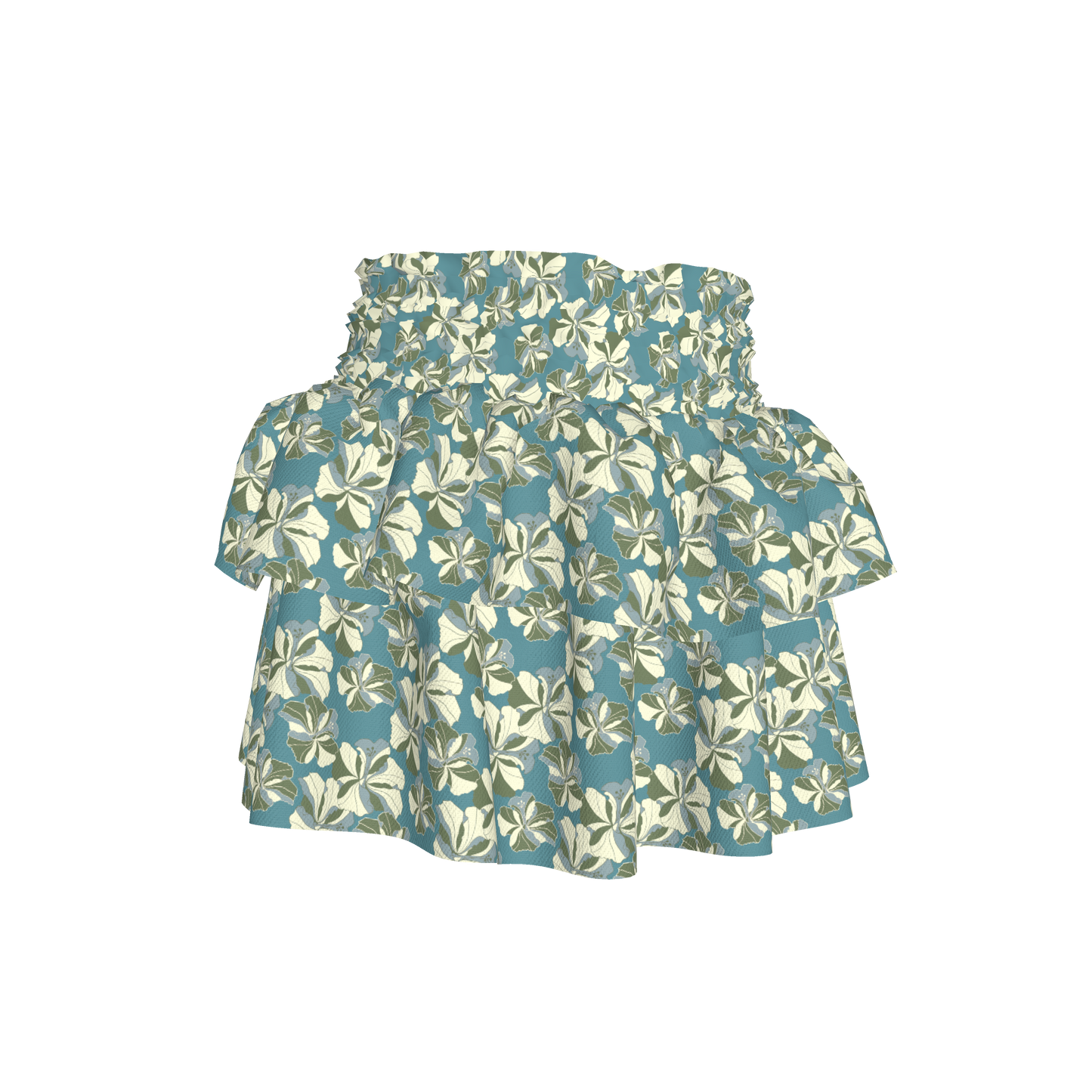 Kid's Smocked Skirt in Tropical Cayena Acqua in Light Cotton Slub