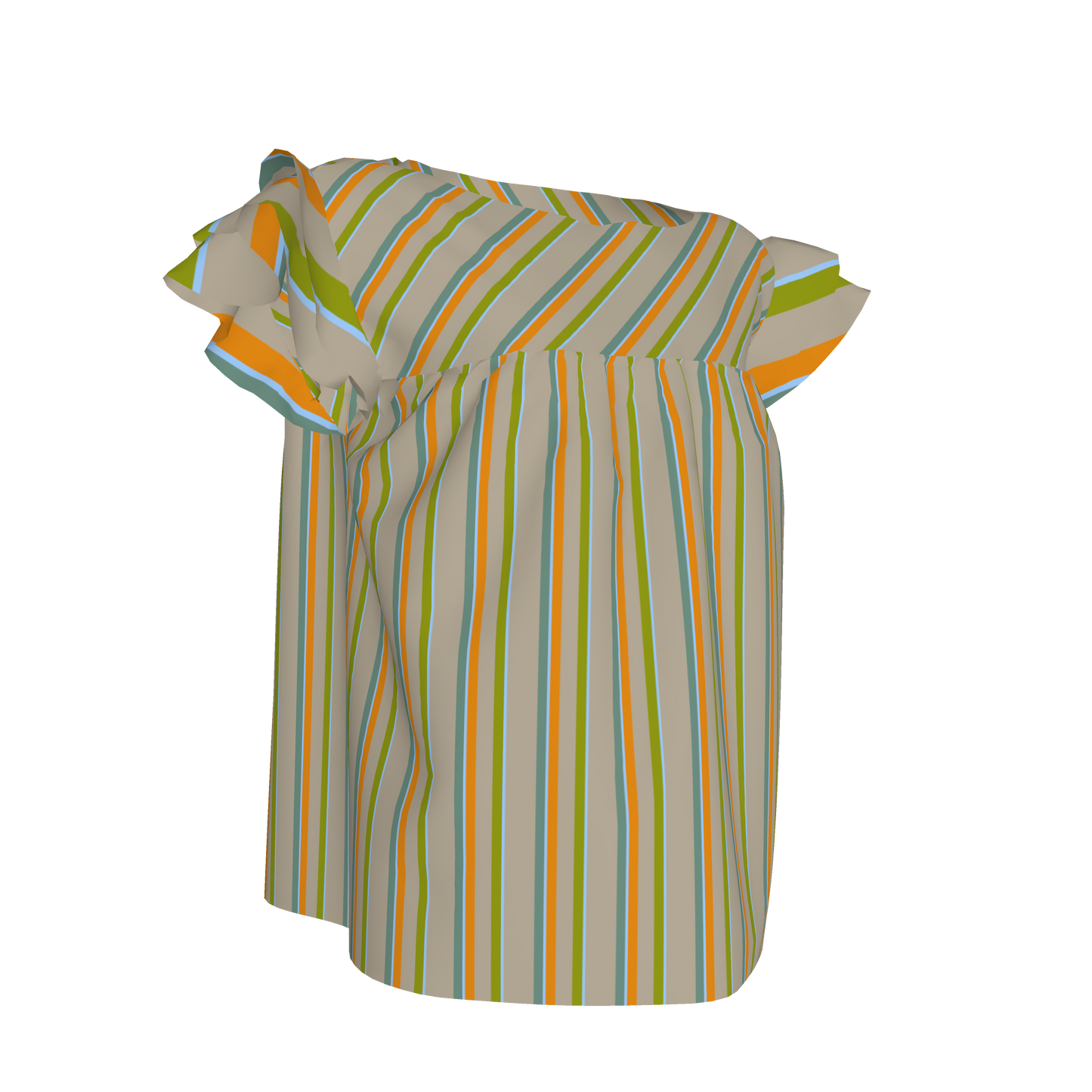Kid's Ruffled Sleeve Top in Stripes Earthtones in Light Cotton Slub