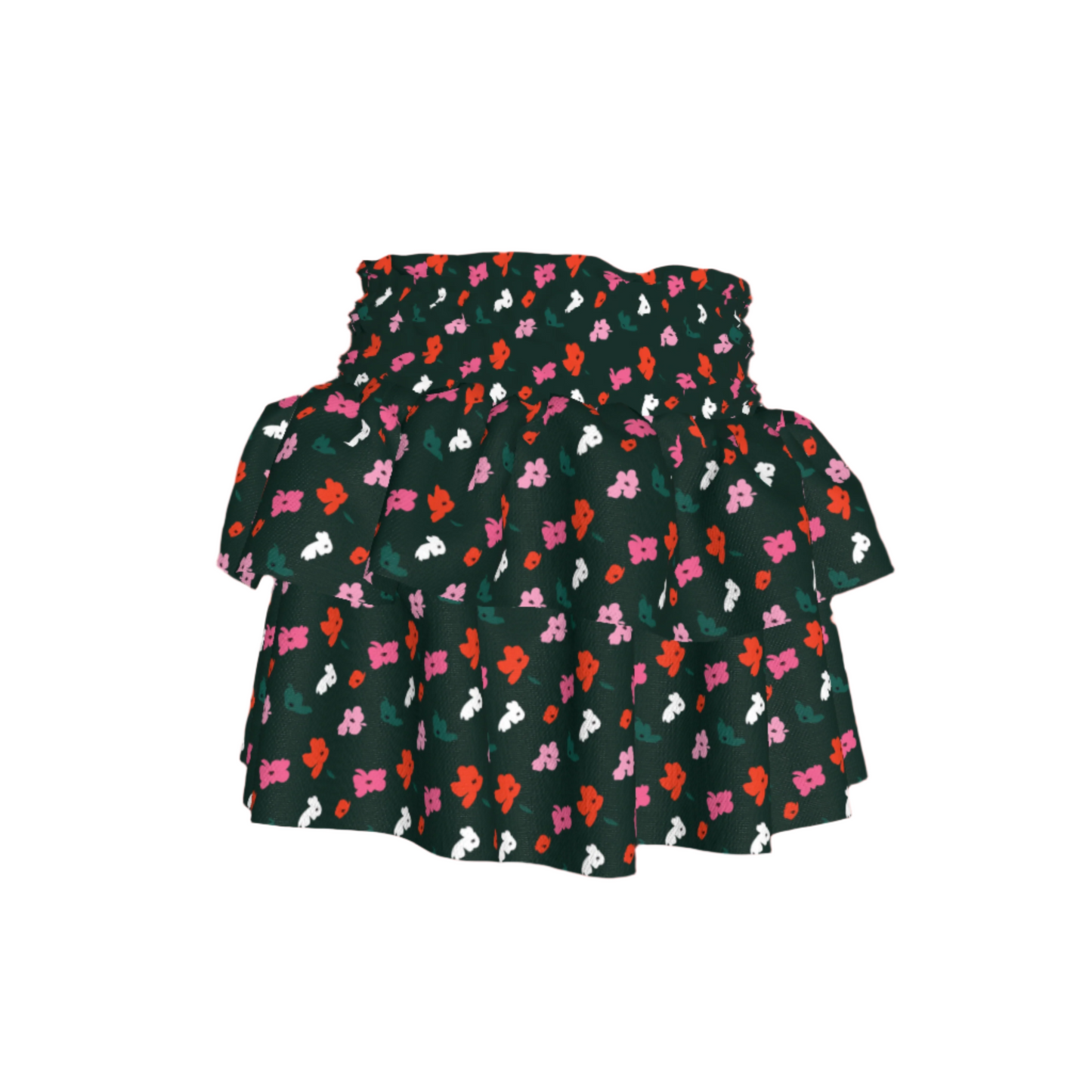 Kid's Smocked Ruffle Skirt in Evergreen Painted Poppies