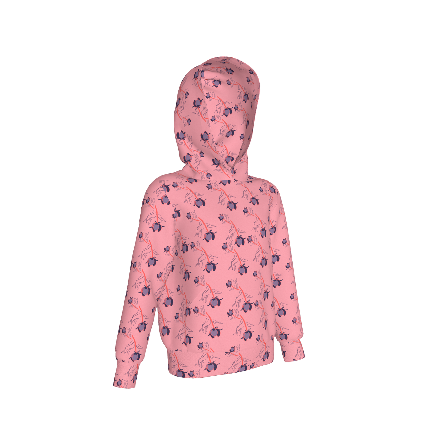 Kid's Pullover Hoodie in Sprinkle Flowers Pink in Fleece Back Stretch Organic Terry