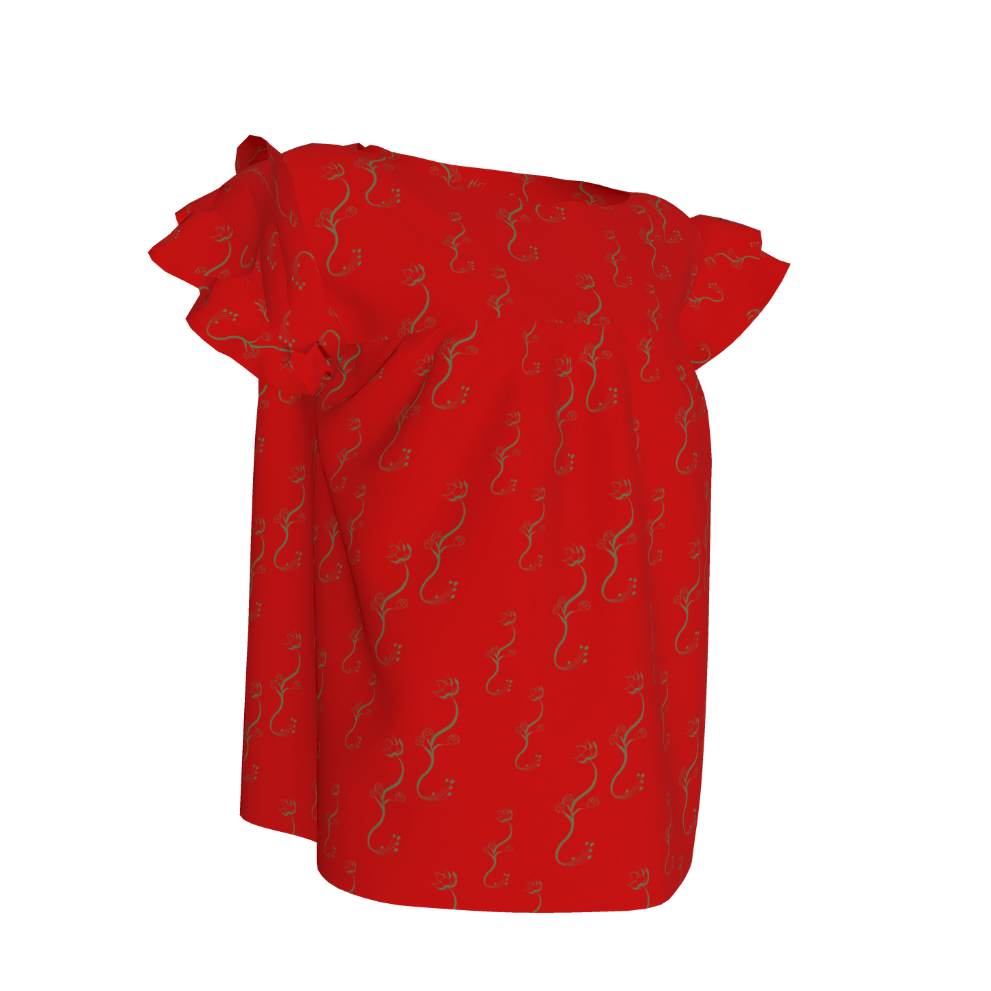 Kid's Ruffled Sleeve Top Bloom Red in Light Cotton Slub