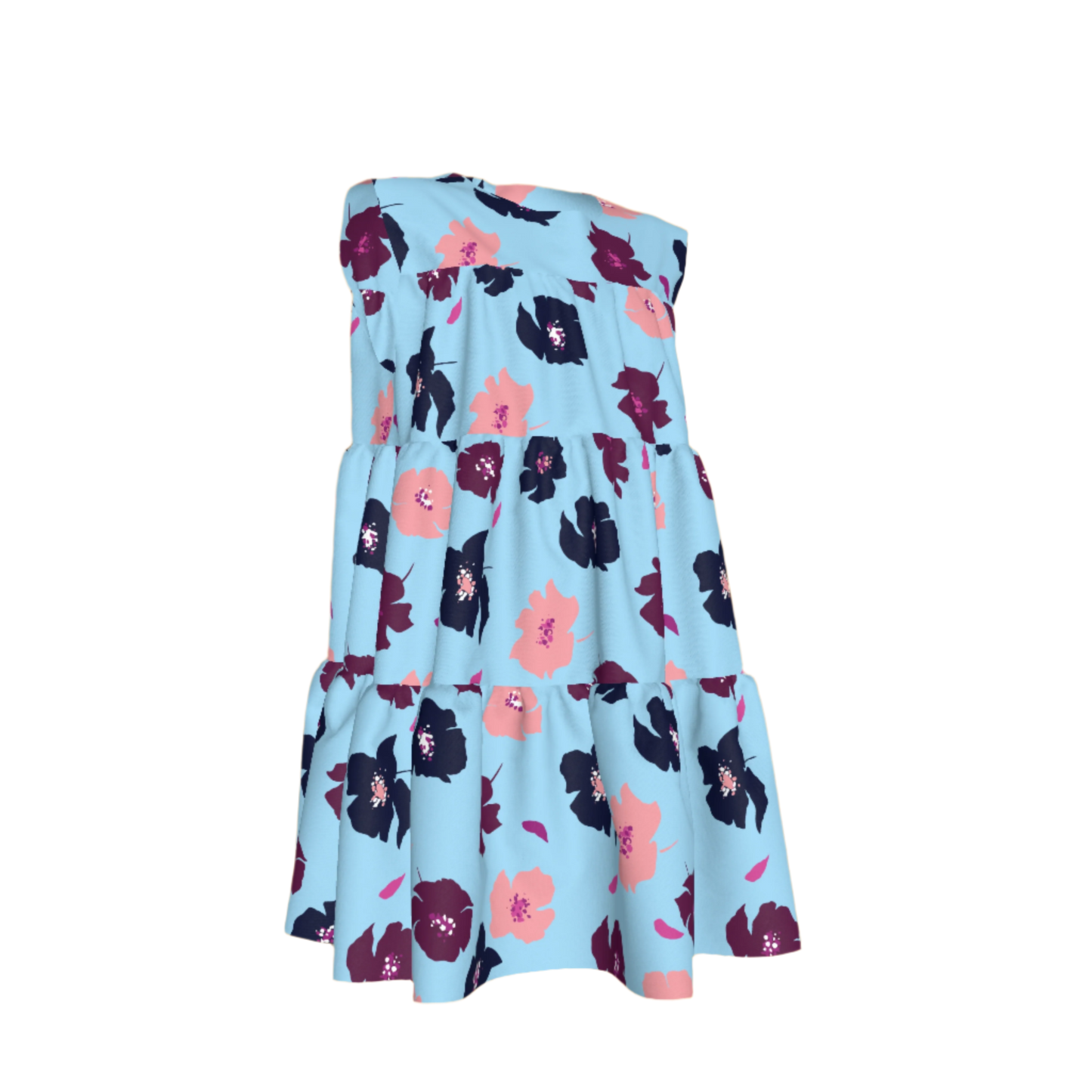 Kid's Ruffle Dress With Lining in Light Blue Poppies