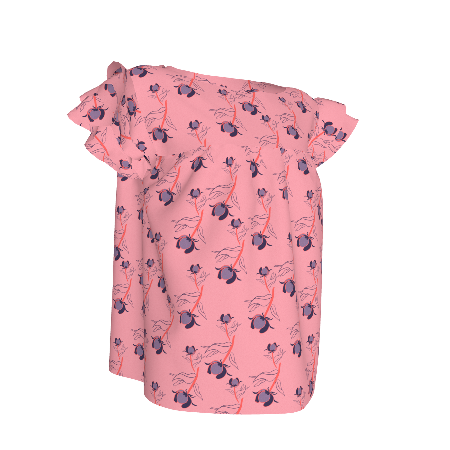 Kid's Ruffled Sleeve Top in Sprinkle Flowers Pink in Light Cotton Slub