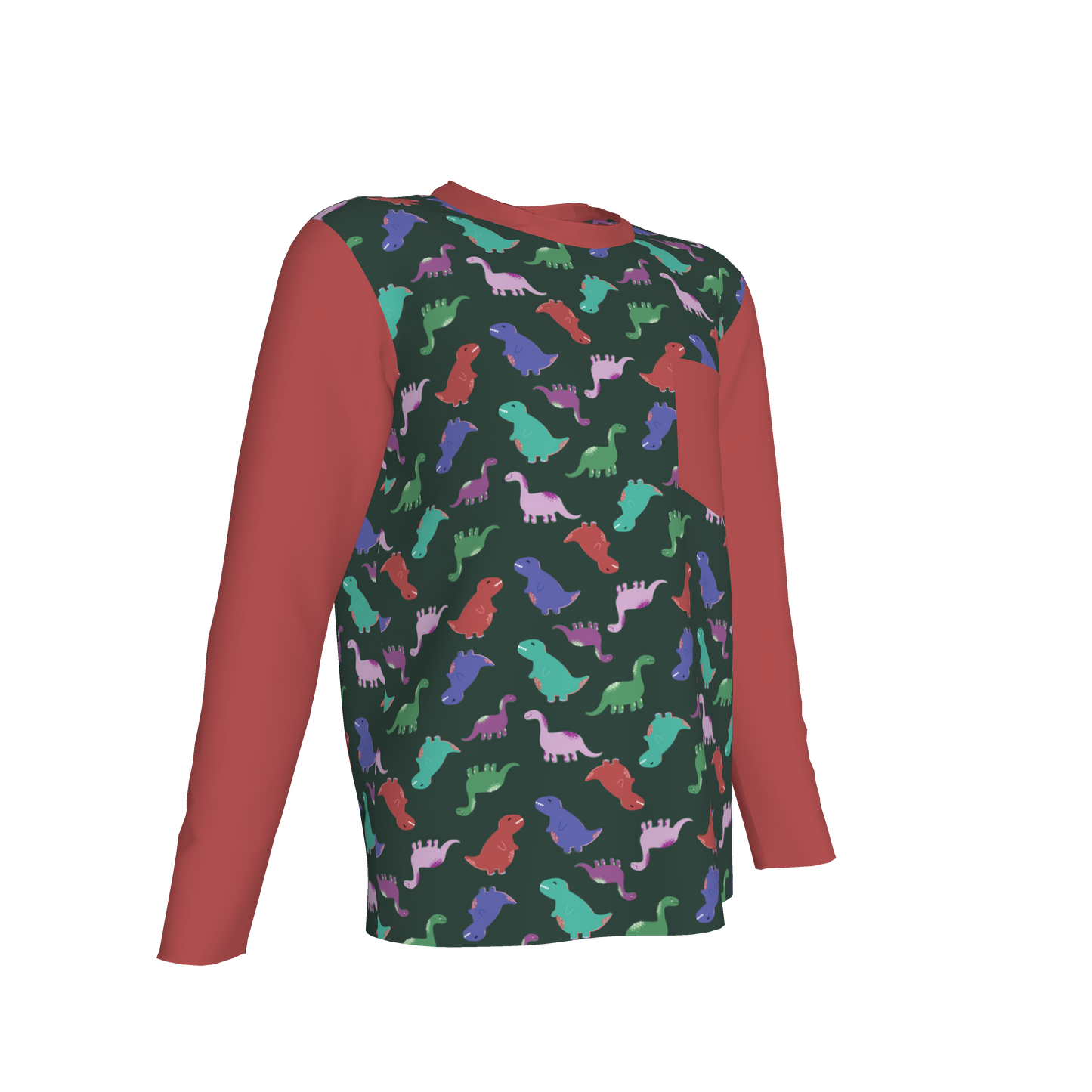 Red Dino Party Long Sleeve Pocket T-Shirt