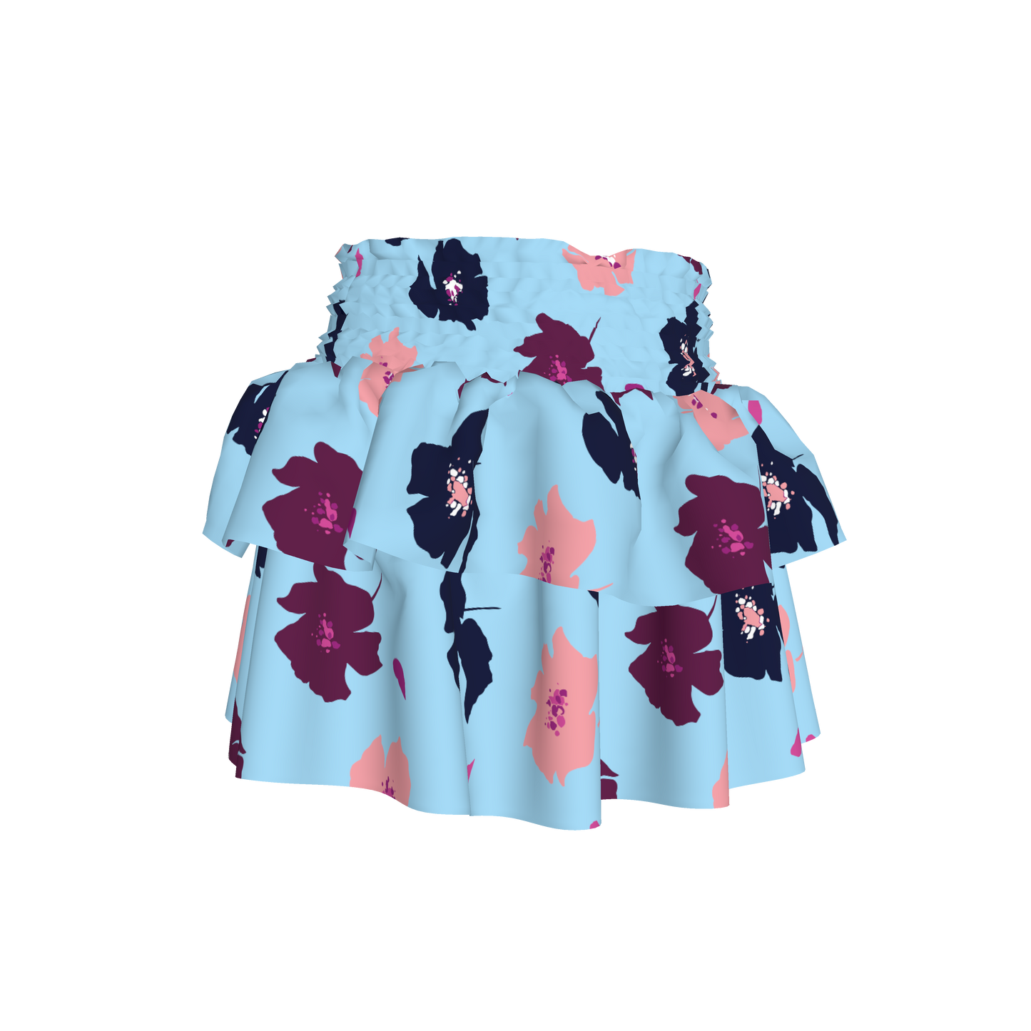 Kid's Smocked Ruffle Skirt in Light Blue Poppies