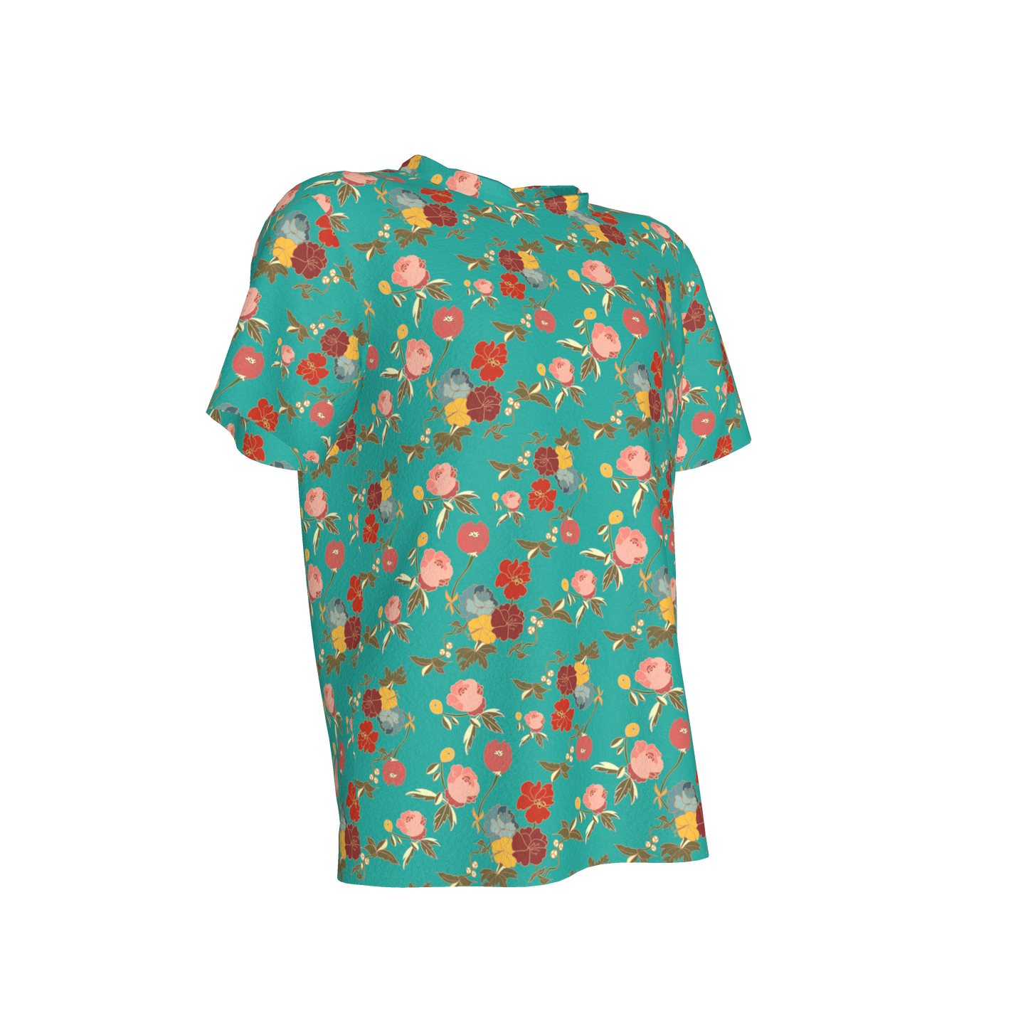 Kid's Pocket T-Shirt in Belle Flowers Bright Blue in Cotton Spandex Lightweight Jersey