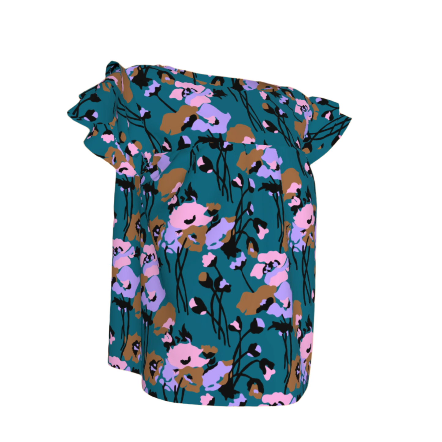 Kid's Ruffled Sleeve Top in Dini's Teal Floral