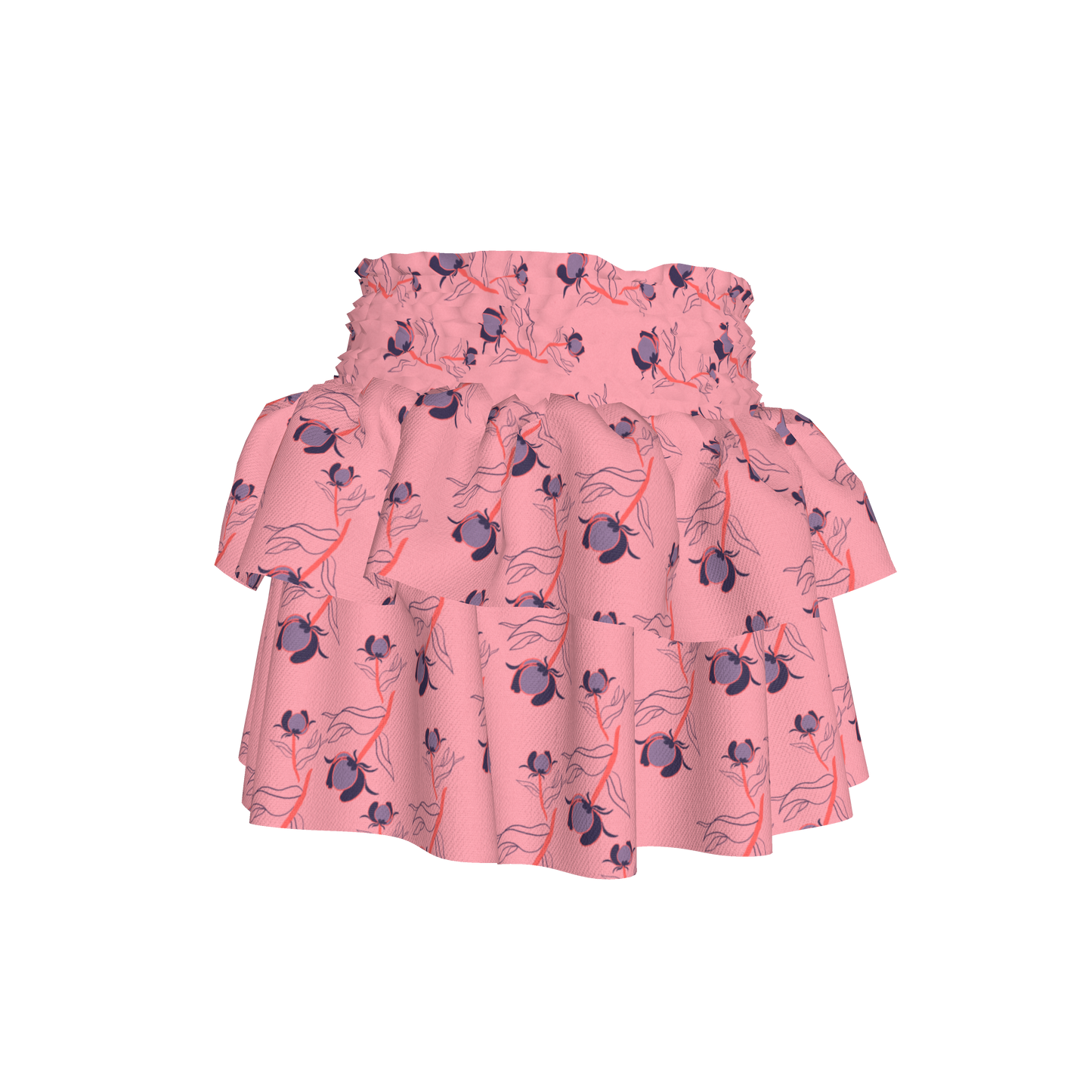 Kid's Smocked Skirt in Sprinkle Flowers Pink in Light Cotton Slub