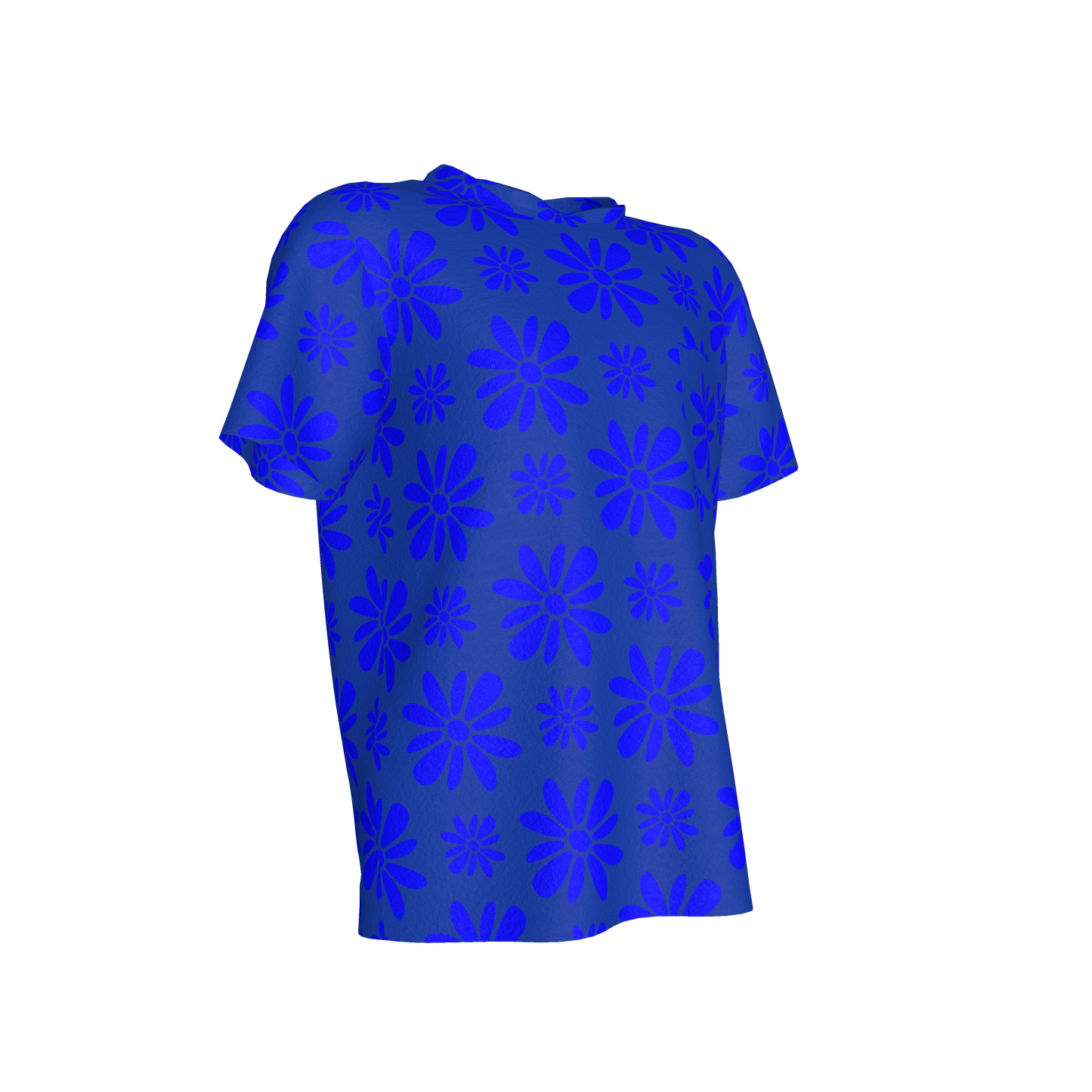Kid's Pocket T-Shirt in Flower Bloom Bright Blue in Cotton Spandex Lightweight Jersey