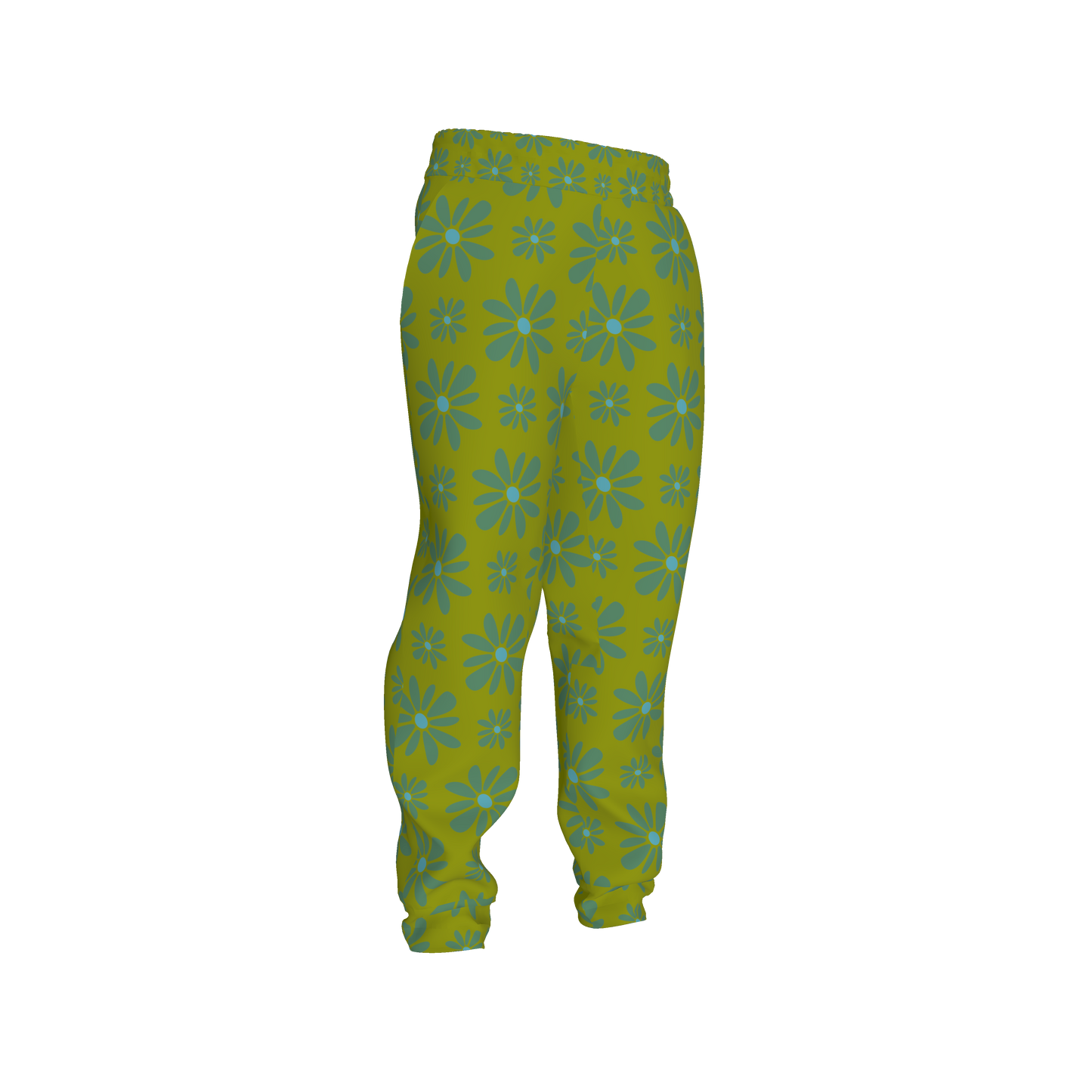Kid's Jogger in Flower Bloom Green in Heavy French Terry White