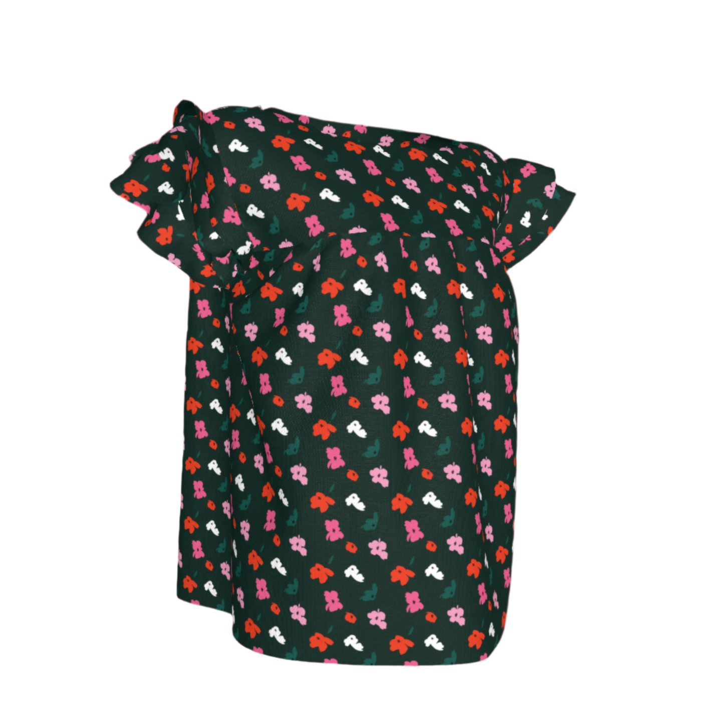 Kid's Ruffled Sleeve Top in Evergreen Painted Poppies