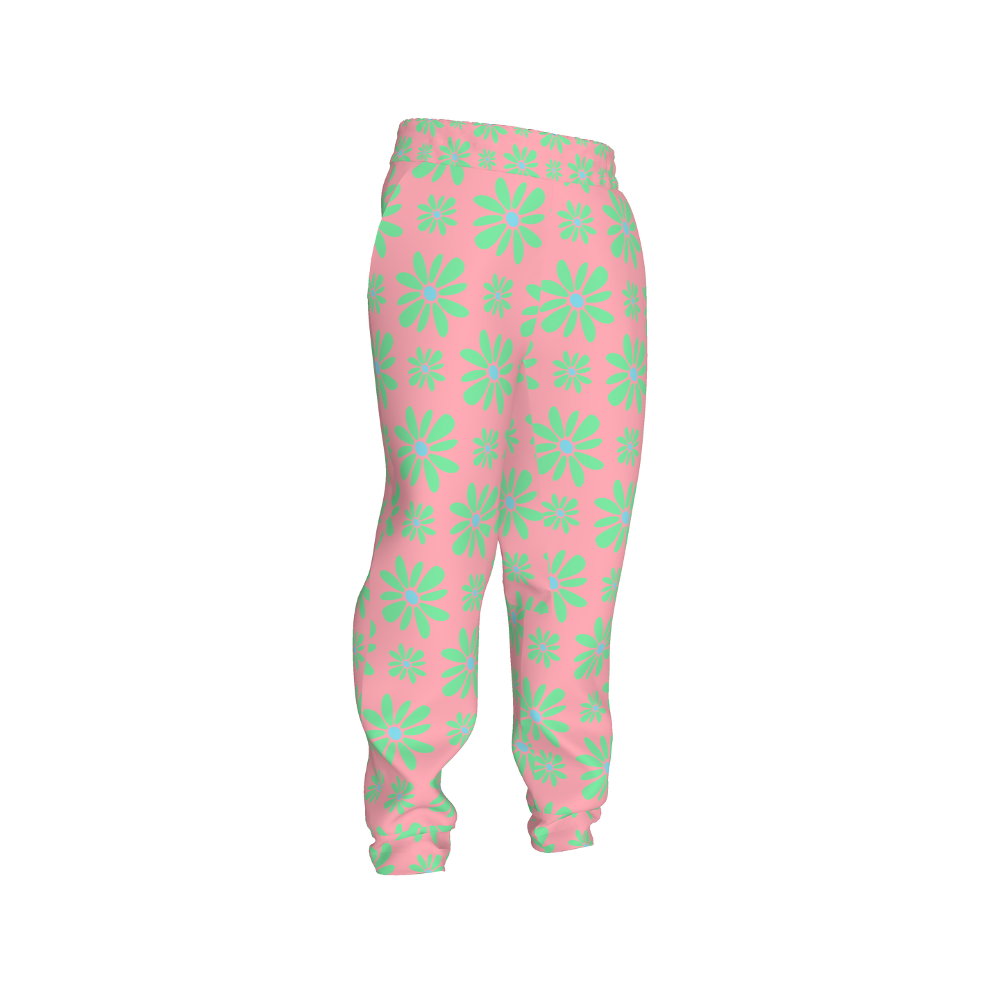 Flower Bloom Bright Green & Pink Jogger in Heavy French Terry white