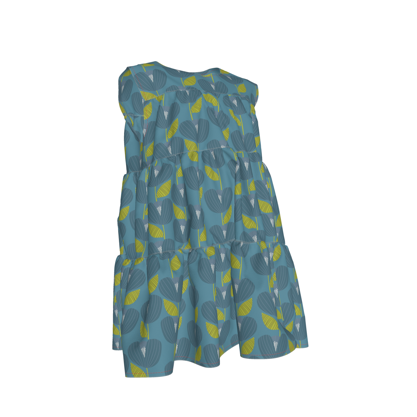 Teal Poppies Ruffle Dress with Lining