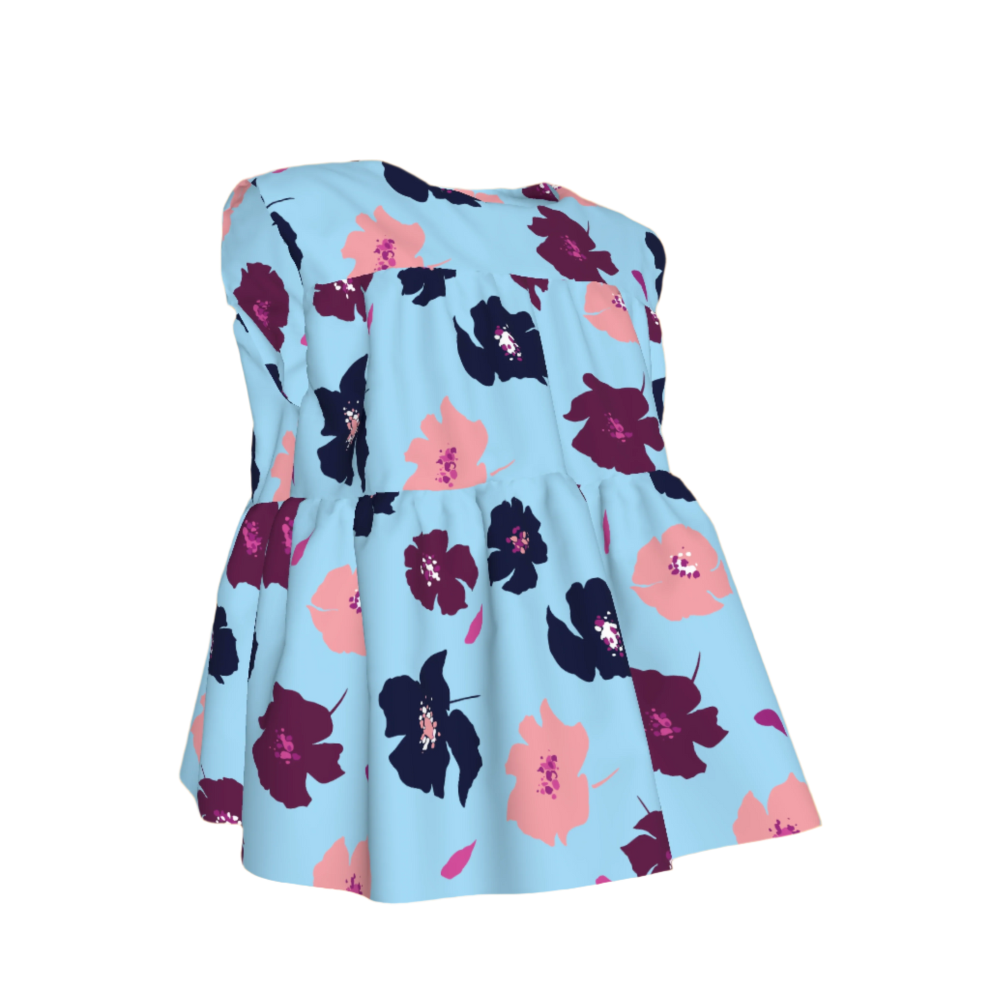 Kid's Sleeveless Ruffle Top in Light Blue Poppies