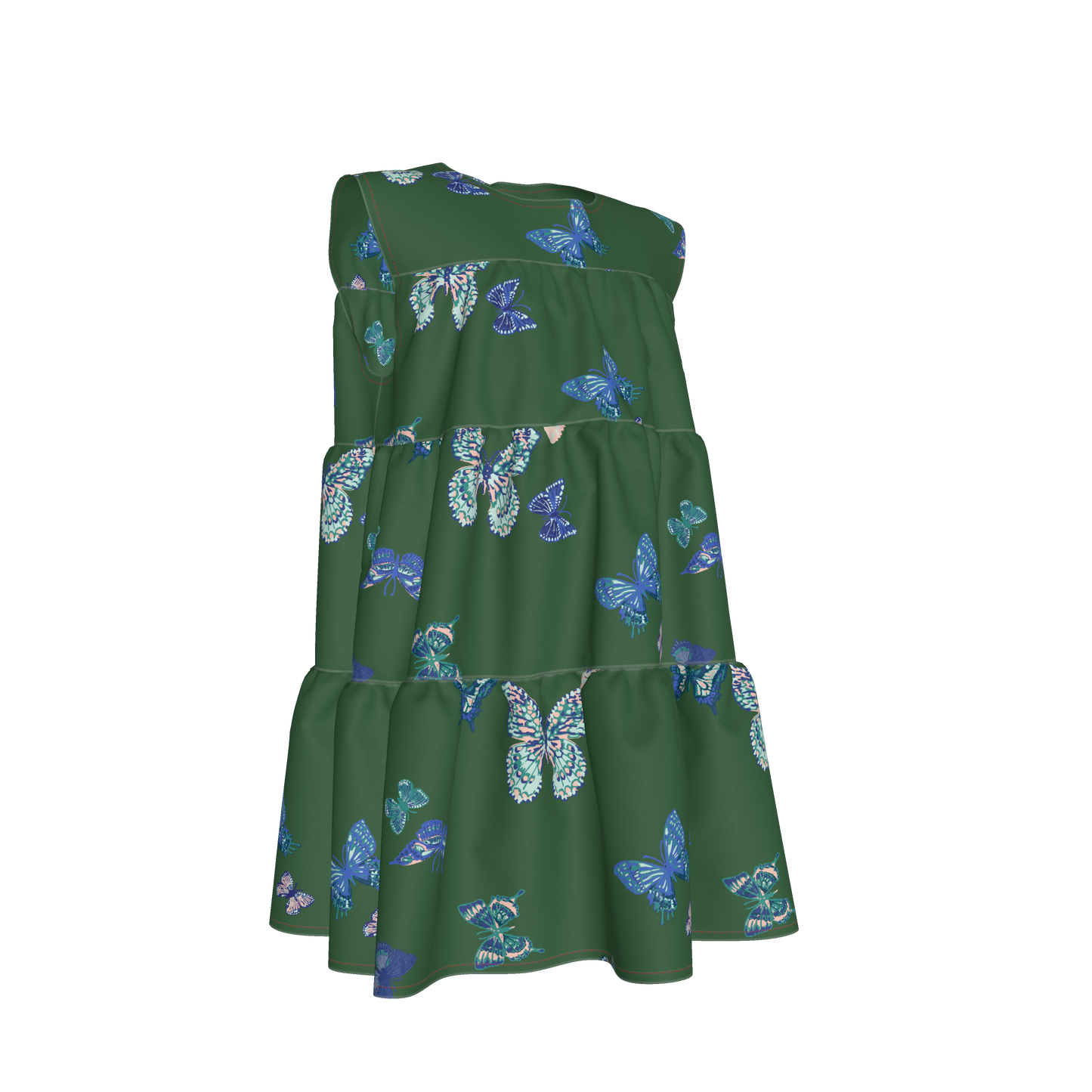 Kid's Ruffle Dress in Emerald Fluttering Butterflies