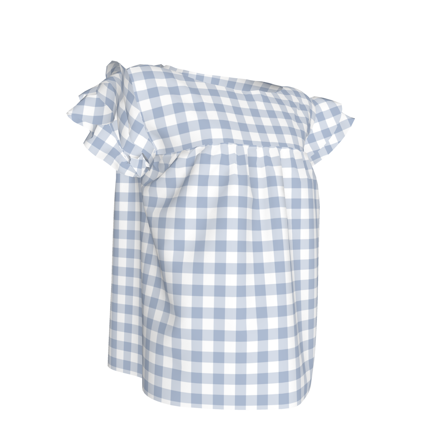 Ruffled Sleeve Top in Pastel Blue Gingham