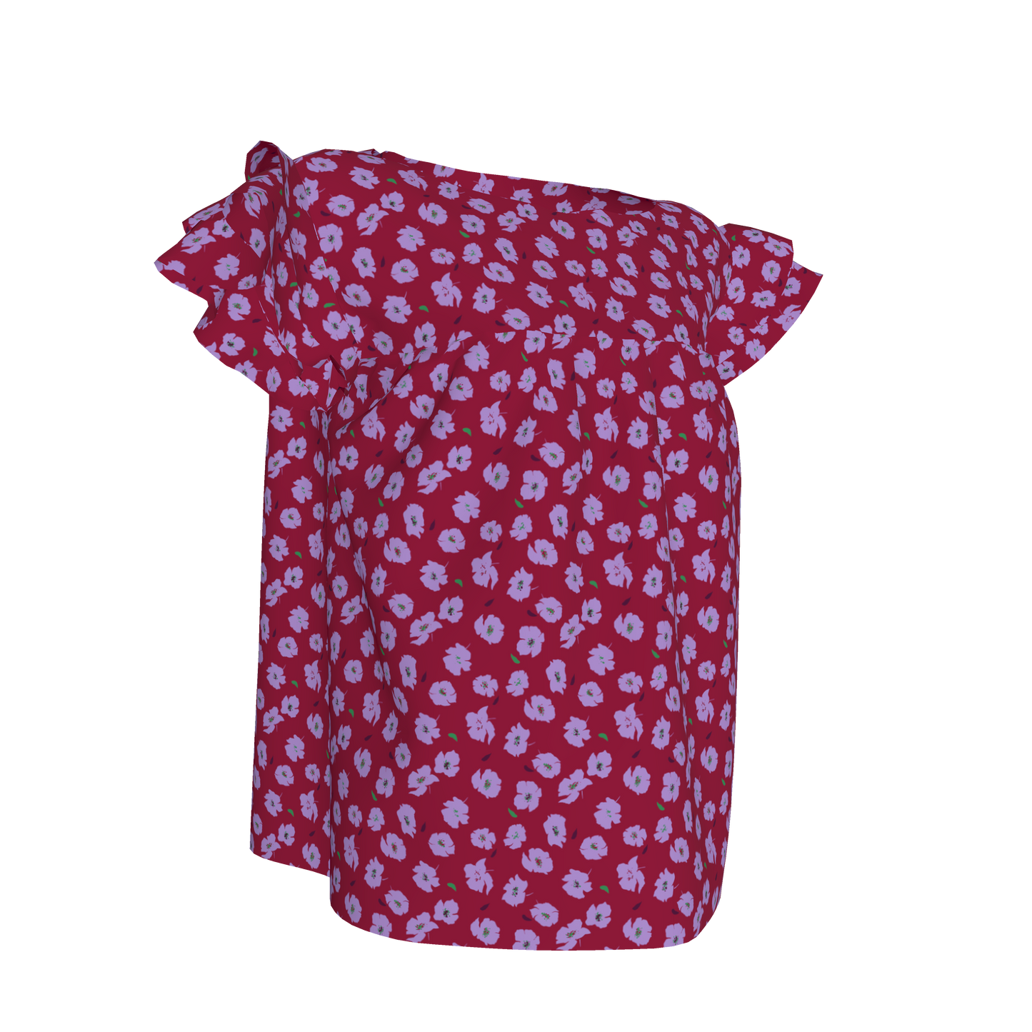 Kid's Ruffled Sleeve Top in Micro Purple Poppies