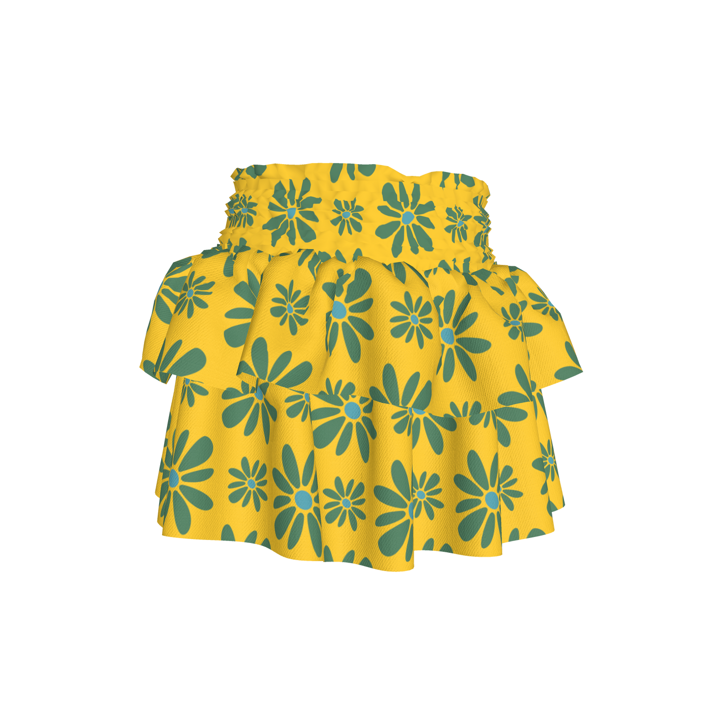 Kid's Smocked Skirt in Flower Bloom in Yellow & Acqua in Light Cotton Slub