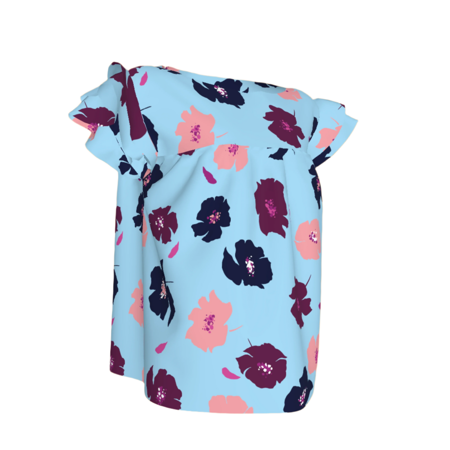 Kid's Ruffled Sleeve Top in Light Blue Poppies