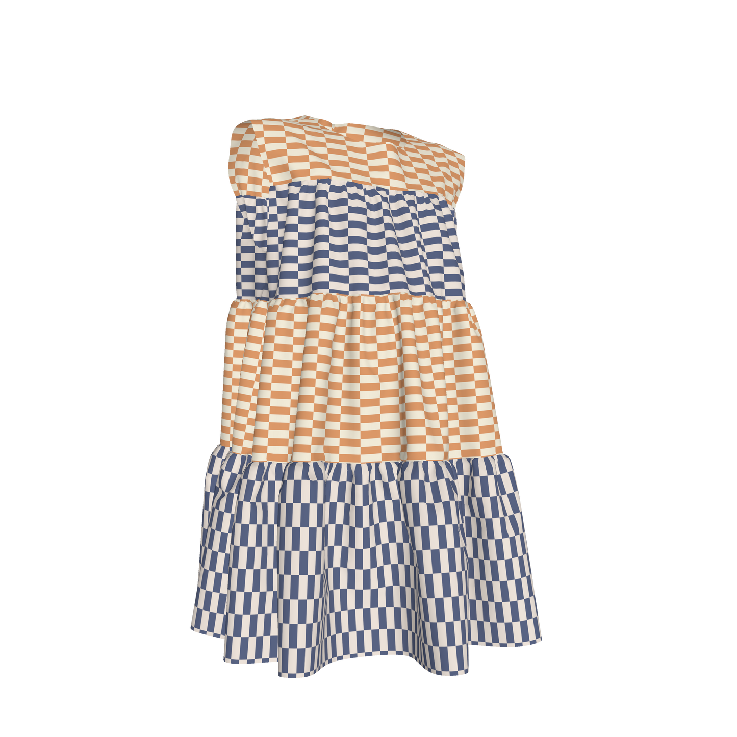 Blue & Yellow Gingham Mix Ruffle Dress with Lining