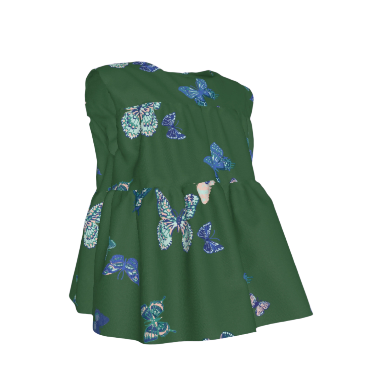 Kid's Sleeveless Ruffle Top in Emerald Fluttering Butterflies