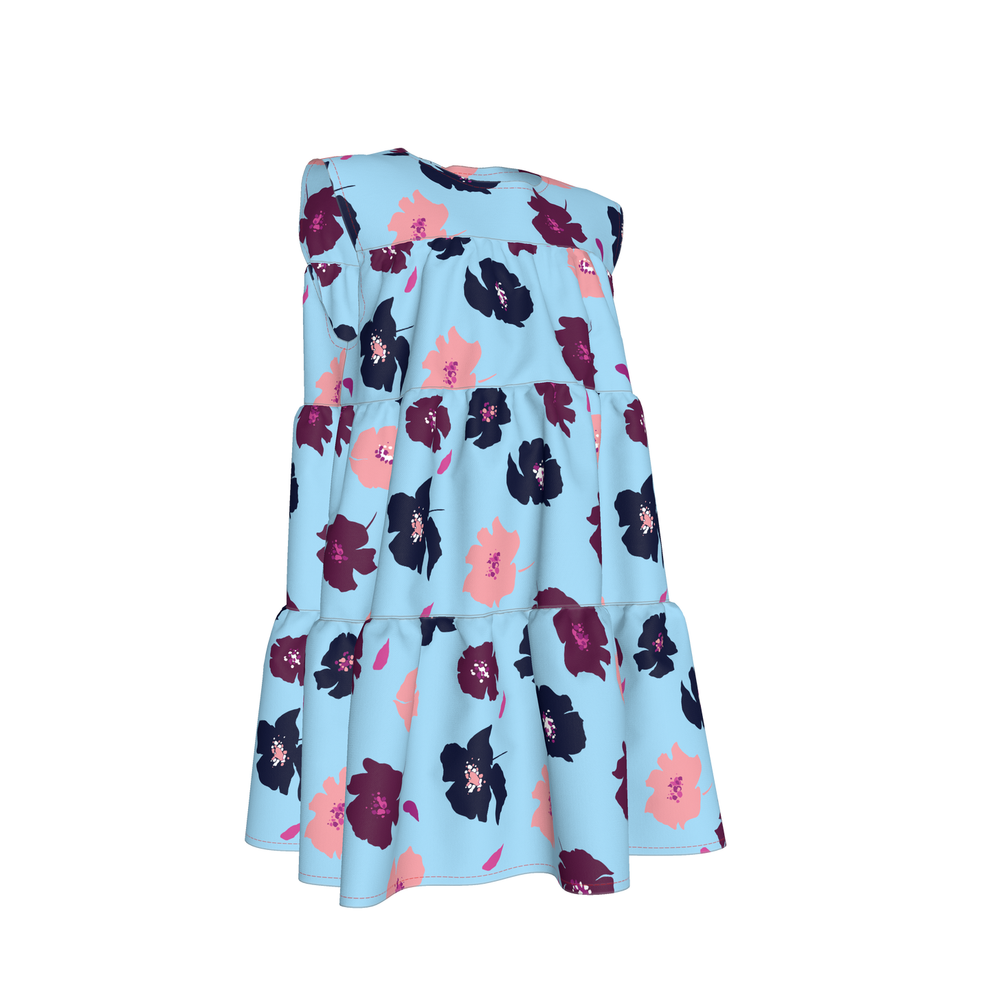 Kid's Ruffle Dress in Light Blue Poppies