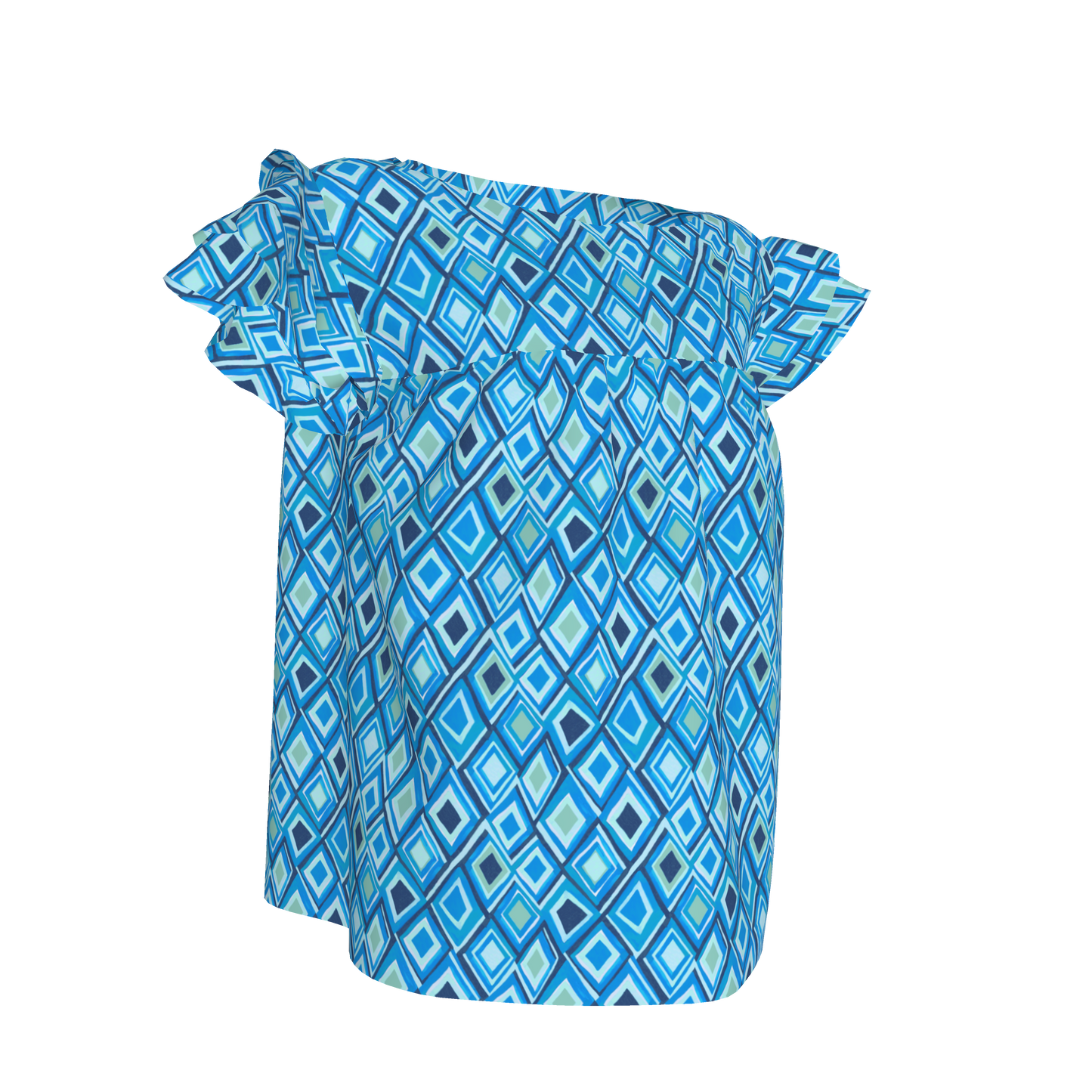 Kid's Ruffled Sleeve Top in Aqua Argyle