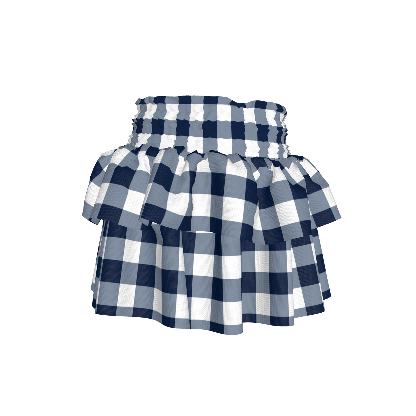 Smocked Ruffle Skirt in Navy Gingham