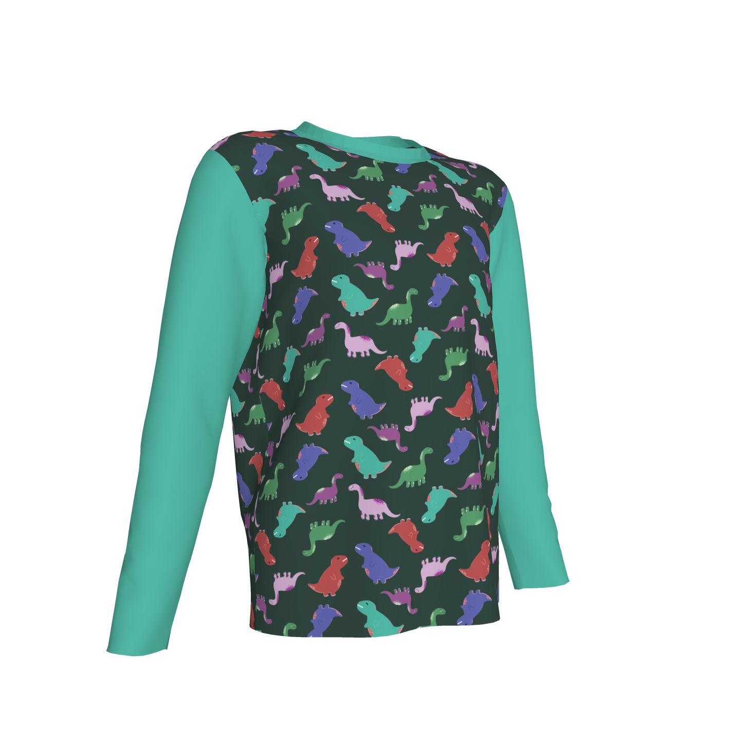 Teal Dino Party Long-Sleeve T-Shirt