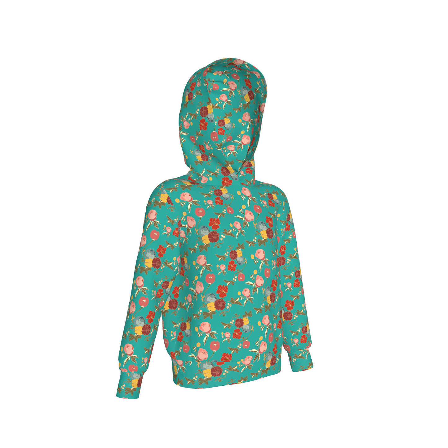 Kid's Pullover Hoodie in Belle Flowers Bright Blue in Fleece Back Stretch Organic Terry