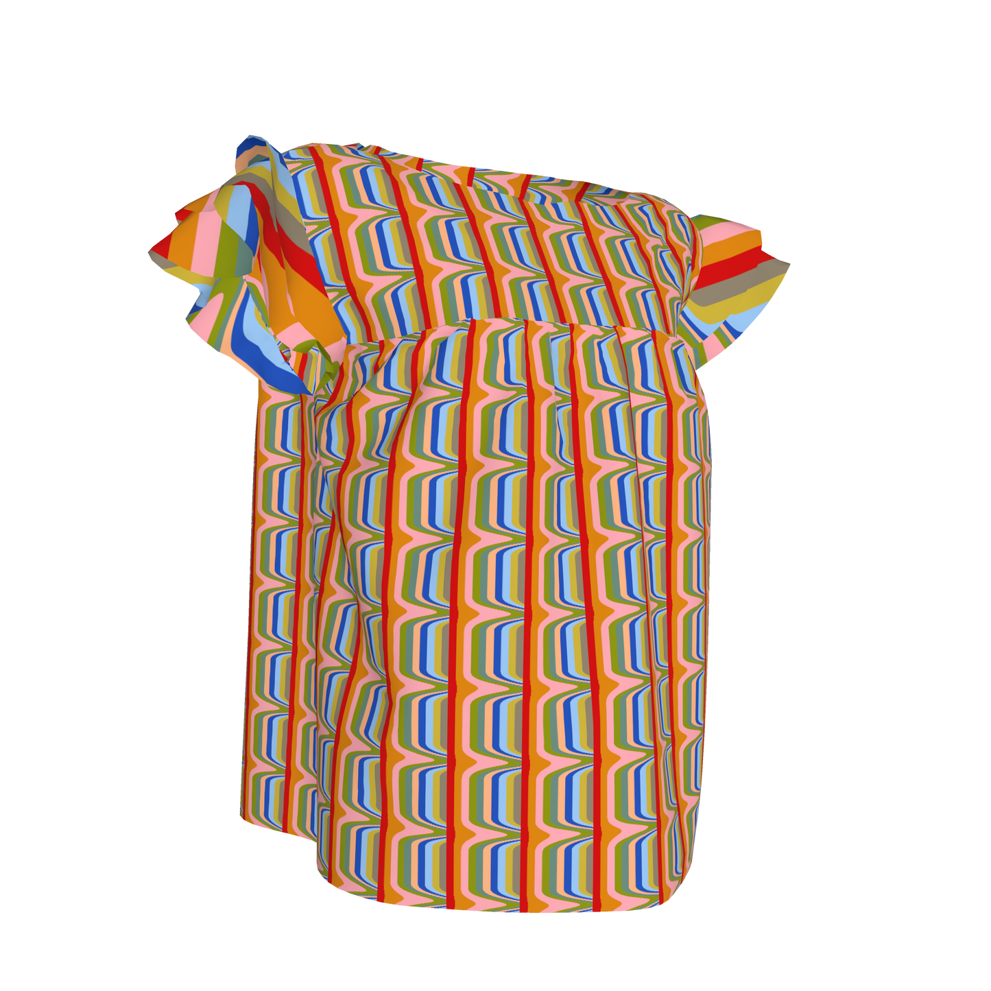 Kid's Ruffled Sleeve Top in Fun in Light Retro Cotton Slub