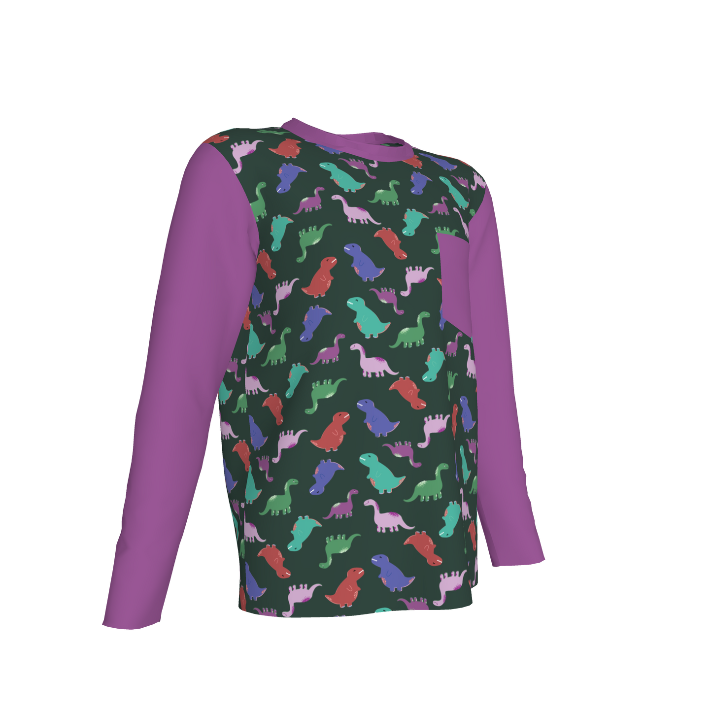 Purple Dino Party Long Sleeve Pocket T-Shirt