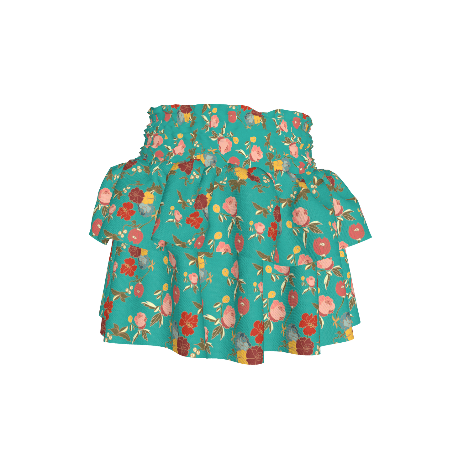Kid's Smocked Skirt in Belle Flowers Bright Blue in Light Cotton Slub
