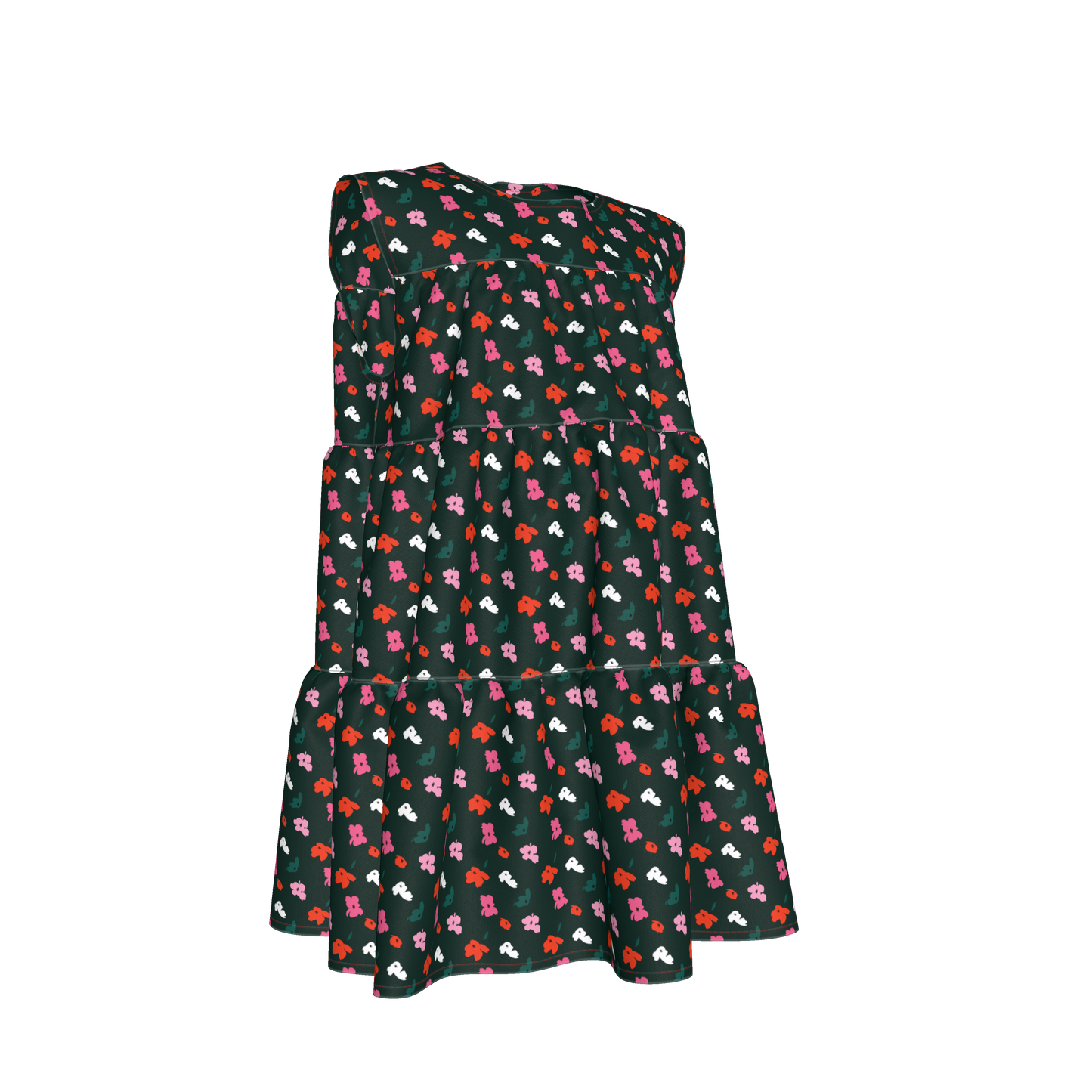 Kid's Ruffle Dress in Evergreen Painted Poppies