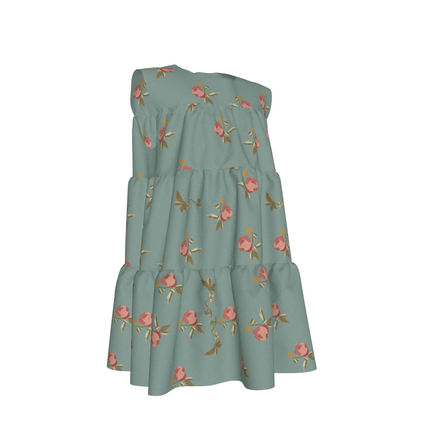 Kid's Ruffle Dress in Belle Bloom in Light Blue in Light Cotton Slub