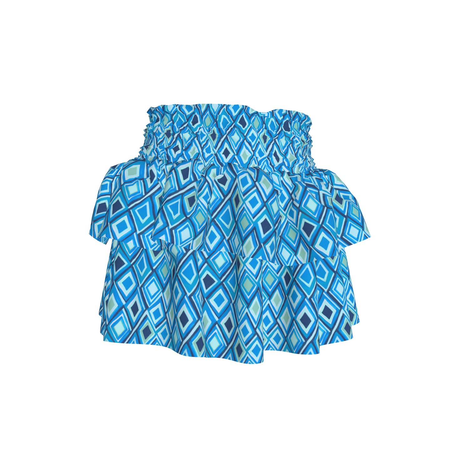 Kid's Smocked Ruffle Skirt in Aqua Argyle