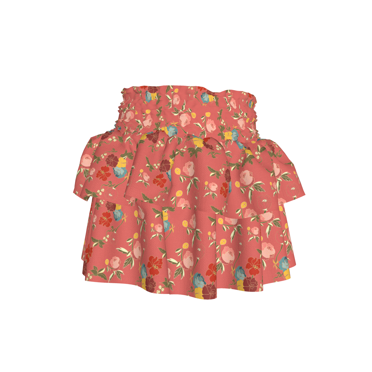 Kid's Smocked Skirt in Belle Flowers Pink in Light Cotton Slub