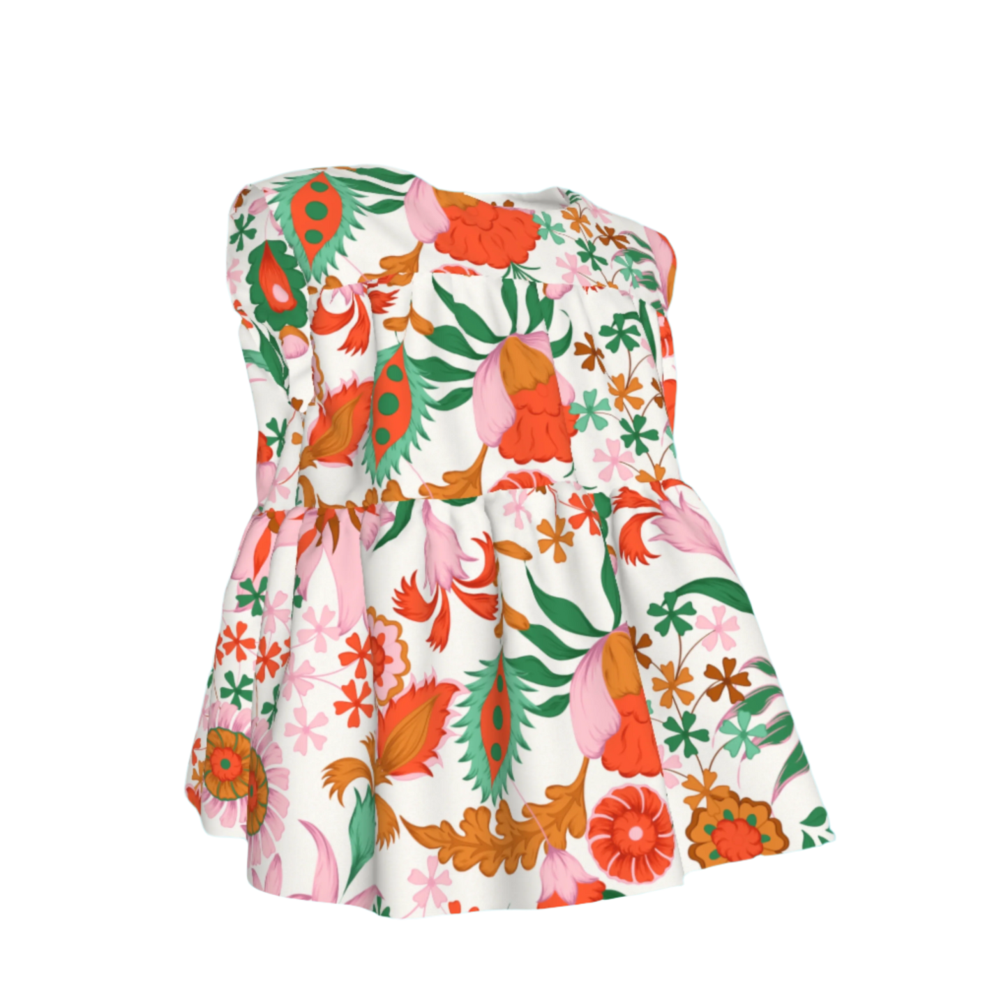 Kid's Sleeveless Ruffle Top in Ecru Dutch Blossoms