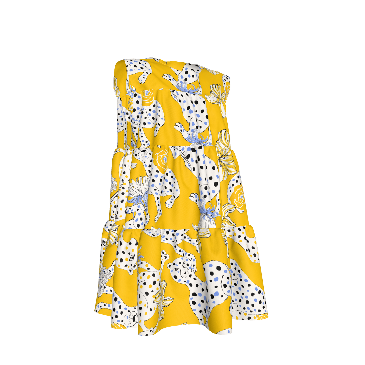 Kid's Ruffle Dress with Lining in Sketching Summer Yellow