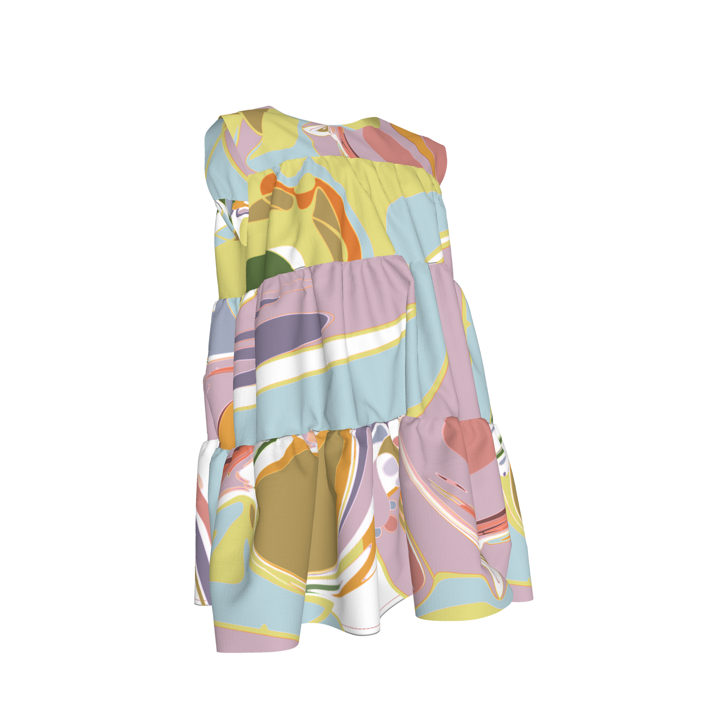 Kid's Ruffle Dress in Melted Candy un Light Cotton Slub