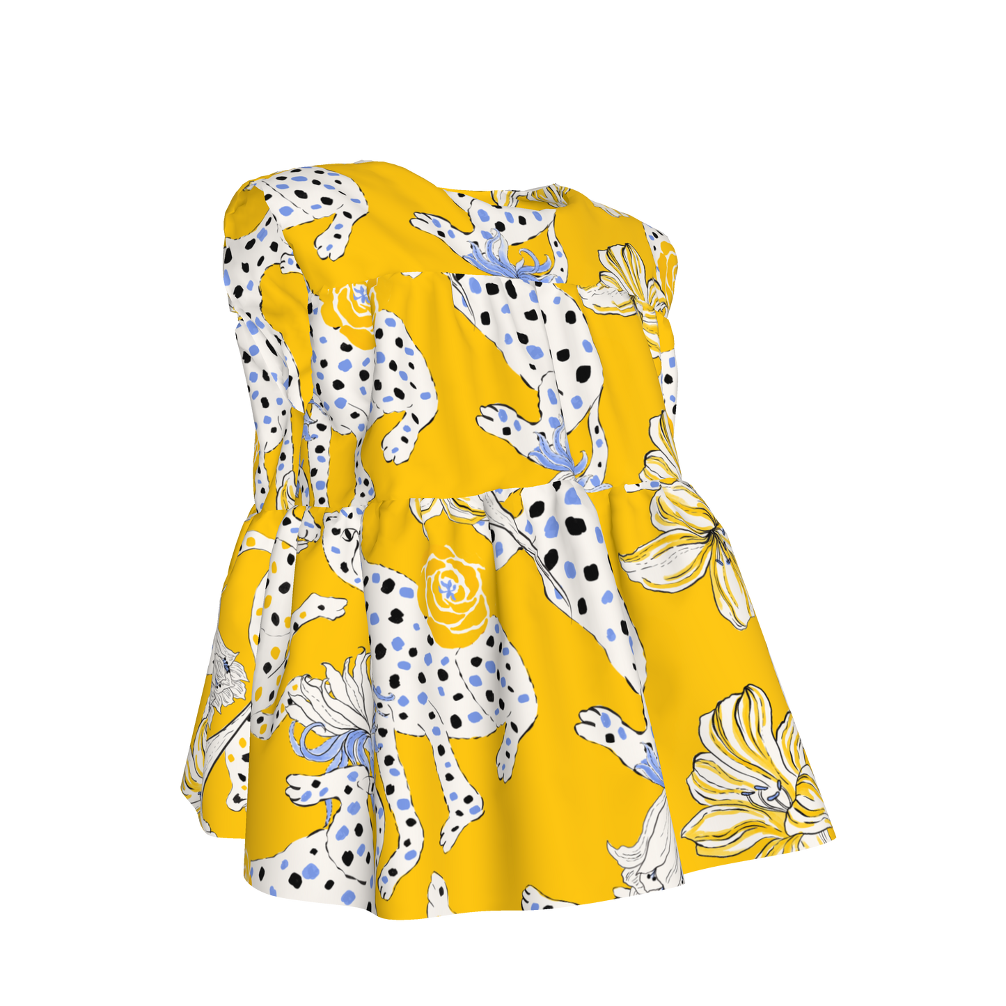 Kid's Sleeveless Ruffle Top in Sketching Summer Yellow