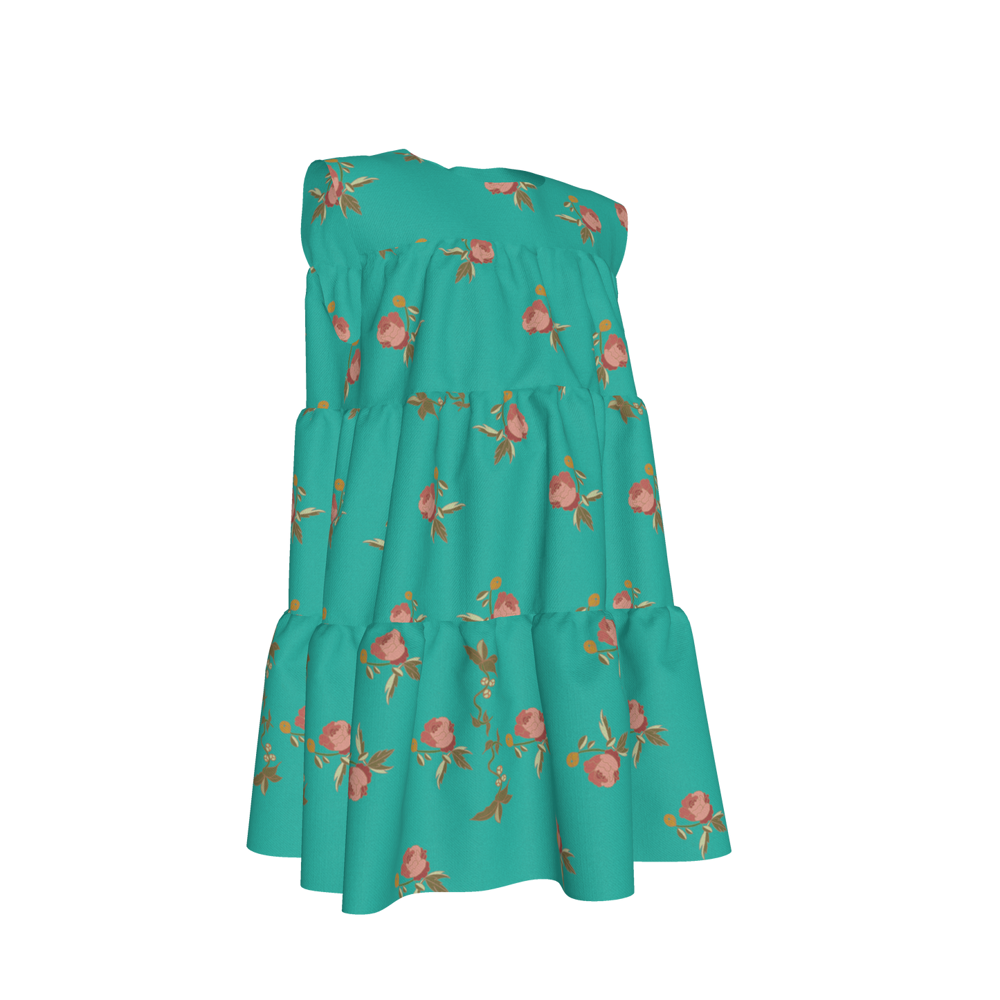 Kid's Ruffle Dress in Belle Bloom in Blue Dress in Lightweight Cotton Slub