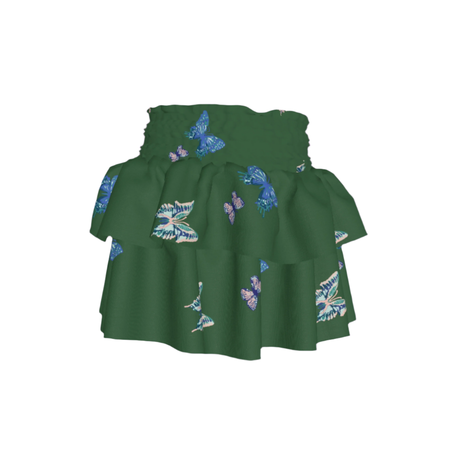 Kid's Smocked Ruffle Skirt in Emerald Fluttering Butterflies
