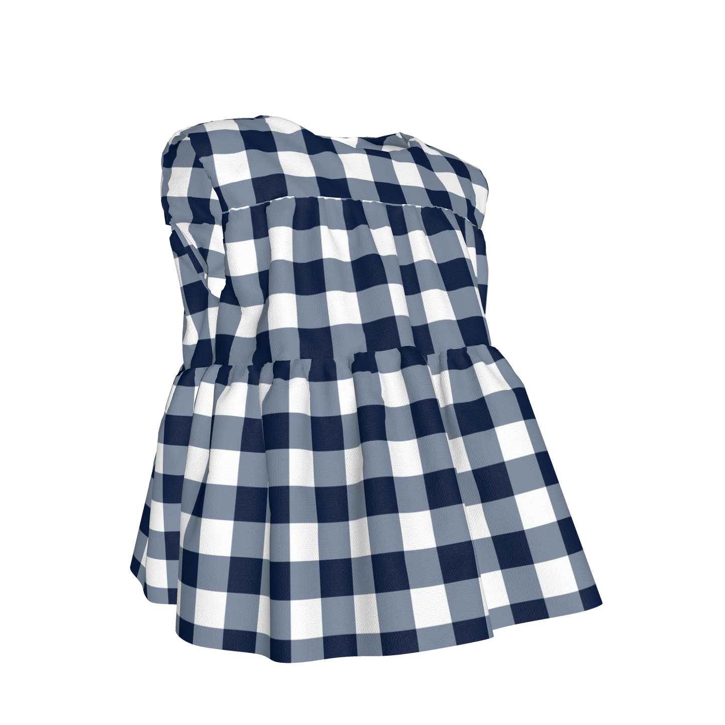 Sleeveless Ruffle Top in Navy Gingham