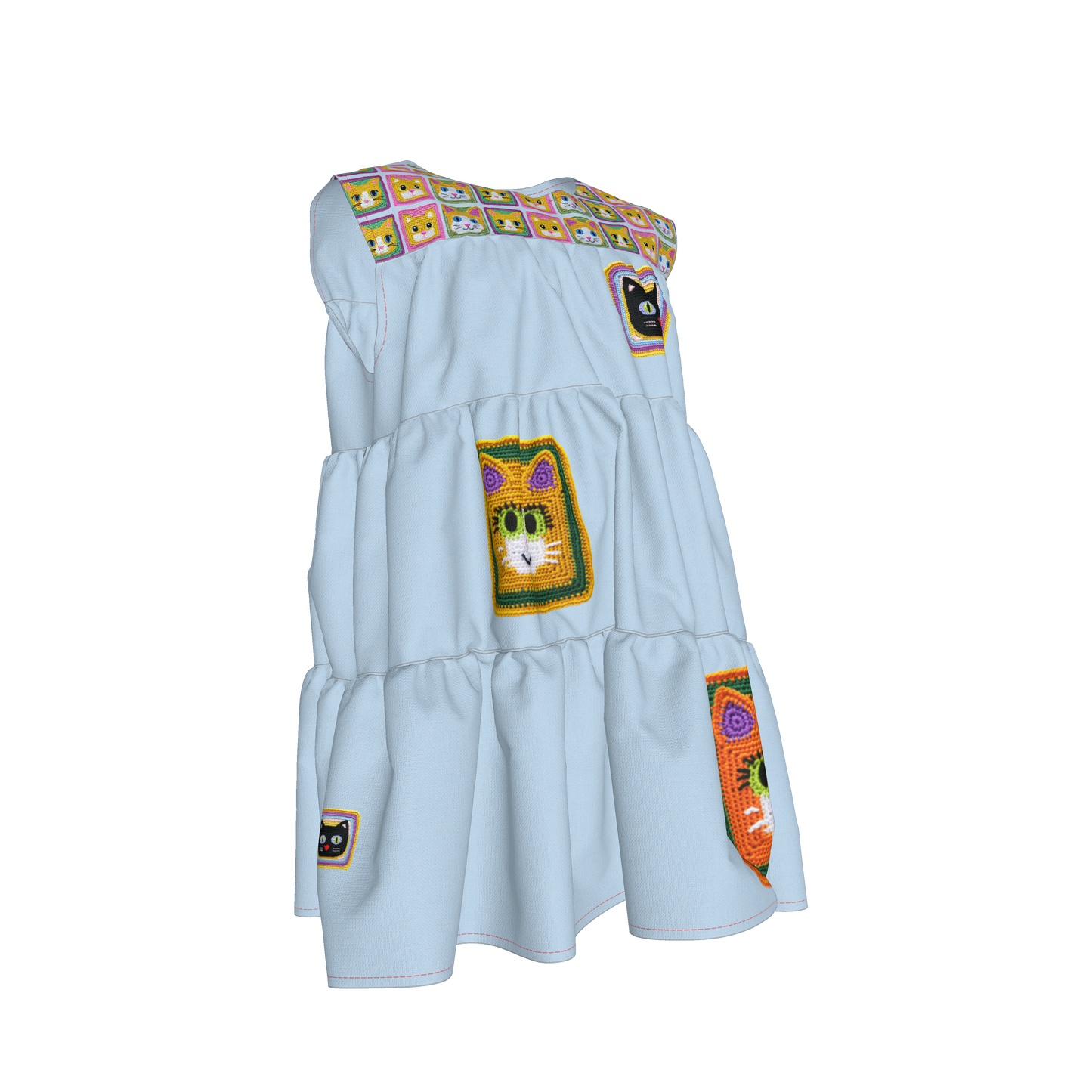 Meowsville Dress in Ice Blue